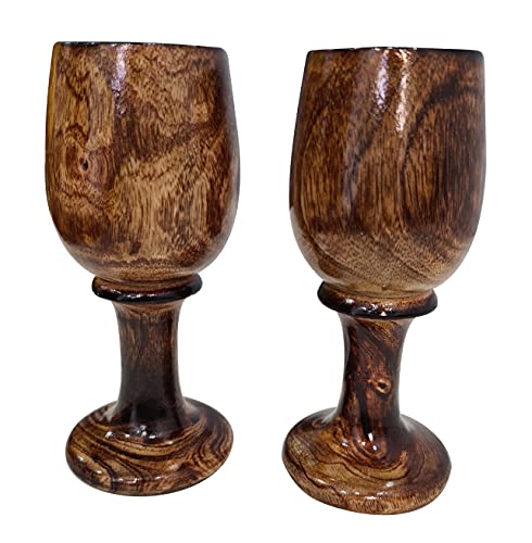 collectiblesBuy Handmade Wooden Goblet Set of 2 – 7 Inch Rustic Chalice Cups for Wine, Mead & Beverages | Eco-Friendly Vintage Wooden Drinkware for Barware & Gifts