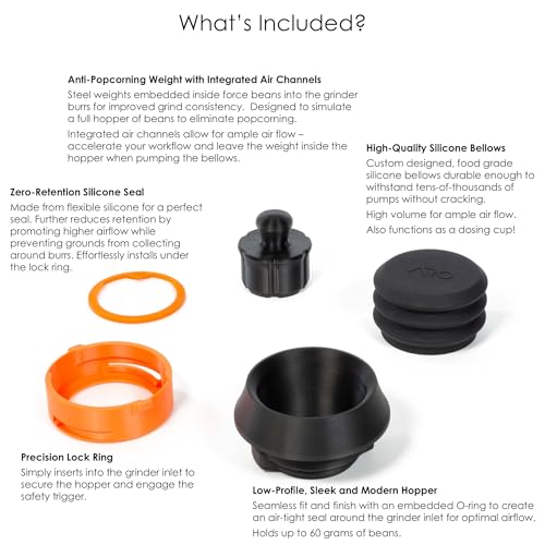 Single Dose Hopper with Silicone Bellows and Anti-Popcorning Weight | Compatible with Sage Smart Grinder Pro | Black