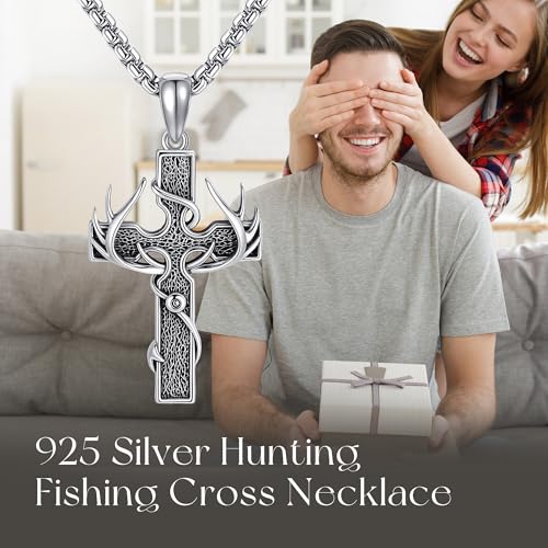 Thorn Crown/3D/Orthodox/Jerusalem/Crucifix Jesus/Baphomet Cross Necklace 925 Sterling Silver Cross Necklace for Men Religion Jewelry for Men Fishing