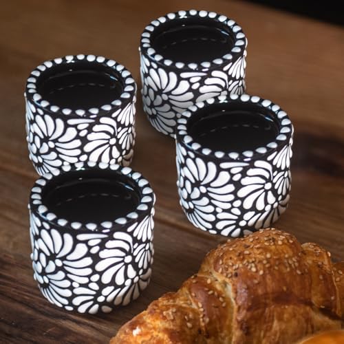 | Handmade Talavera Espresso Cups (4oz - Double Espresso/Italian Coffee Size) | Authentic Hand-Painted Mini Coffee Cups From Mexico Día y noche