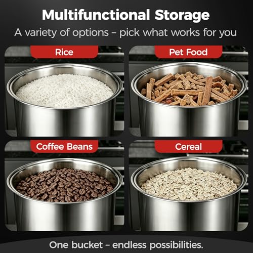 Umimile 304 Stainless Steel Airtight Food Storage Container – 10L (2.6Gal) Metal Canister with Clear Lid, 0.8mm Thick, Silicone Plug Release & Removable Gasket – for Rice, Flour, Pet Food (13L) 13L