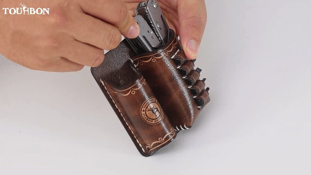 Leather Multitool & Flashlight Holder EDC Organizer Belt-Mount for Camping