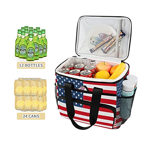AUUXVA Cooler Bag Large Camping Cooler Tote Lunch Cooler Bag Leakproof Insulated Waterproof Lunch Box American Flag