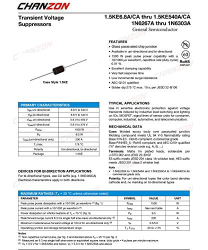 (Pack of 20) Chanzon TVS Diodes 1.5KE15A 1.5KE15 1500W 15V DO-201AD (DO-27) Unidirectional Channel 1500 Watt 15 Volt | (DO-27) Unidirectional K 1500 Watt 15 Volt Electronic Diodes