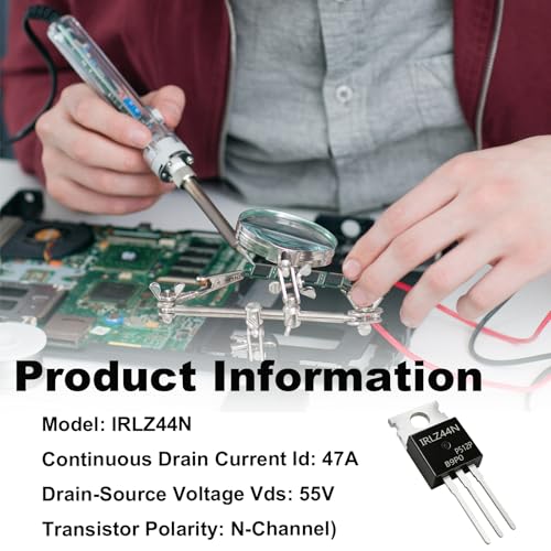 IRLZ44N N-Channel MOSFET Transistor 55V 47A 3-Pin TO-220AB Pack of 10 | IRLZ44N PBF Transistors Module for Switching PWM DIY Electronics, MOSFET Field Effect Transistor Rectifier for Motor Control