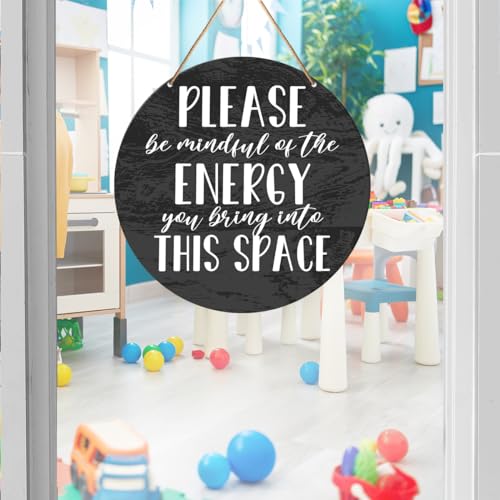 Positive Energy Door Sign, Zen Hanging Sign Decor Positive Energy Wall Decorations Witchy Sign for Door, Spiritual Room, Home, Meditation Yoga Room, Housewarming Gift for New House Home, Be Mindful Quote