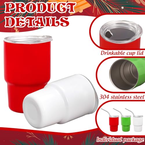 Whaline 12 Pack Christmas Mini Tumbler 3oz Mini Shot Glass Xmas Red Green White Stainless Steel Insulated Sublimation Cups with Lids Straws for Holiday Birthday New Year Party