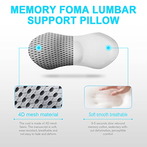 Grey Panduo lumbar support pillow for office chair, memory foam lower back pain relief, ergonomic design for comfort.