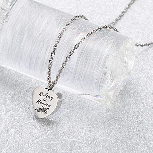 Gredstar Motorcycle Urn Necklace for Ashes, Heart Memorial Pendant Riding in Heaven