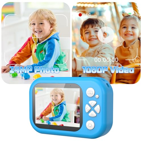Kids Waterproof Camera, IP67 Underwater Digital Camera, 1080P 48MP, 32GB Blue