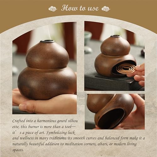 Gourd Incense Burner - Elegant Ceramic Smudge Bowl & Sage Holder for Spiritual Space Cleansing, Focused Meditation, Yoga Practice and Peaceful Home Ambiance gourd