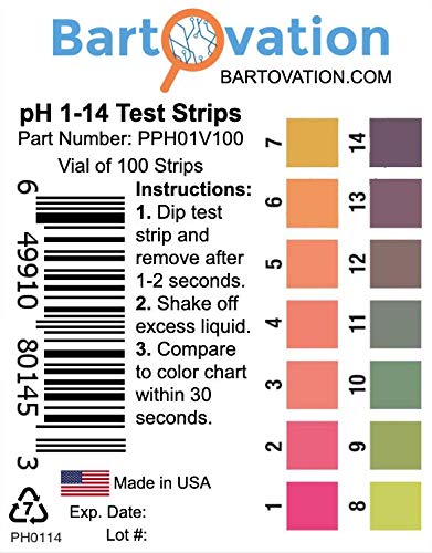 [Australia - AusPower] - pH 1-14 Wide Range Test Strips [Moisture-Proof Vial of 100 Strips] Made in USA 