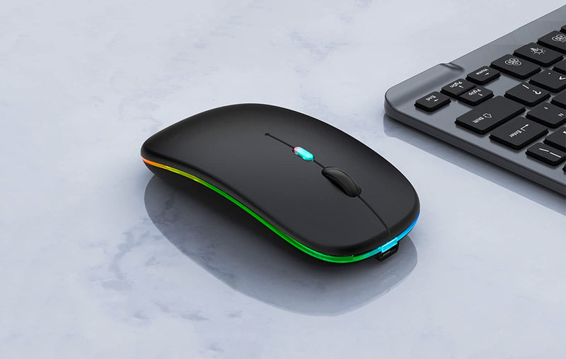 [Australia - AusPower] - Wireless Bluetooth Mouse,LED Rechargeable Silent Slim Laptop Mouse,Portable(BT5.2/3.0 and USB 2.4G) Dual Mode Computer Mice,for Apple Laptop,ipad Tablet,Desktop,Mac,Phone. (Black Mouse) Black Wireless Bluetooth Mouse 