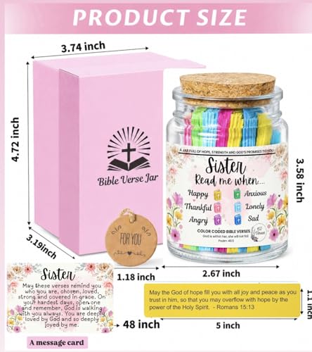 Read Me When Bible Verse Jar for Sister – Scripture Cards with Bible Verses, Christian Gifts for Women, Religious Gifts for Women, Prayer Cards, Bible Verse Jar