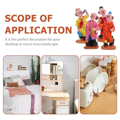 Abaodam 4Pcs Clown Ornament Miniatures 3.93In Circus Clown Figurines for Sandtray Therapy Creative Home Decor Collectible Figurines