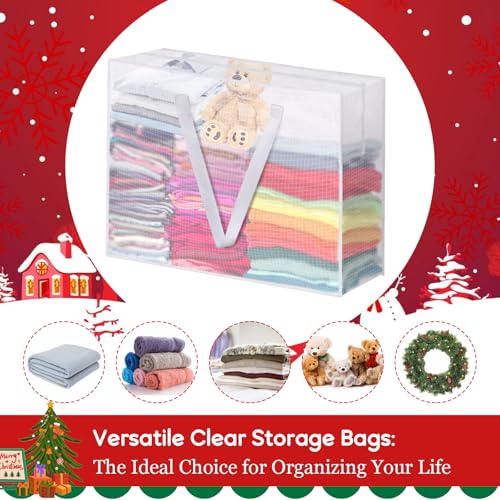 4PCS Christmas Wreath Storage Container, 25" Large Moving Bags Garland Container Clear Storage Bags with Handles Zippers Clear Christmas Storage Bags for Xmas Seasonal Holiday Wreath Storage Wrapping 4pcs clear