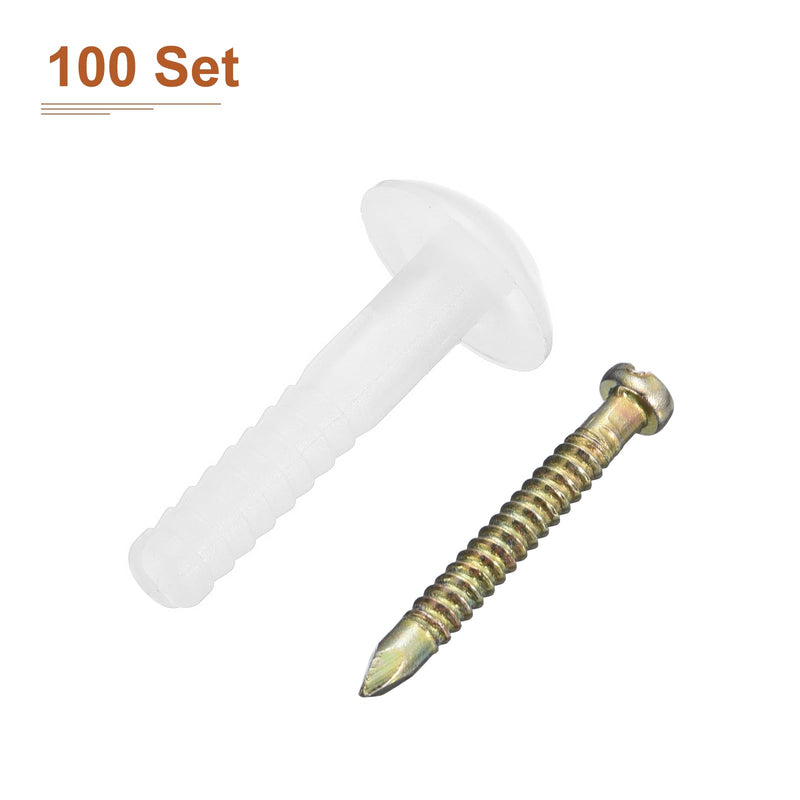 [Australia - AusPower] - 3/16" x 1" (D x L) Mushroom Nail Drive Anchors - 100Pack - Good for Furniture Installation - Steel Zinc Nail Nylon Drywall Rivets - White 3/16" x 1" 100 