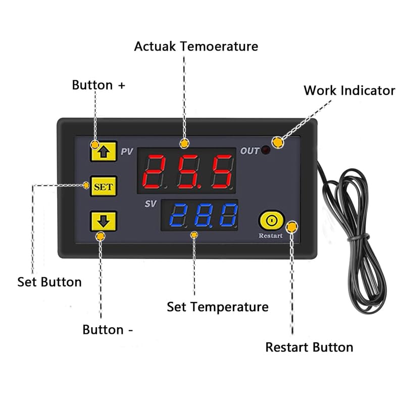 [Australia - AusPower] - GERUI Pack of 2 W3230 20A DC 12V Digital Temperature Controller, Digital Thermostat Temperature Switch 50-120°C with NTC 10K Sensor Probe 