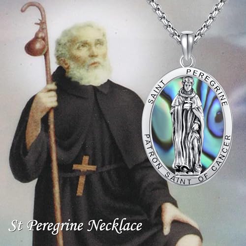 YAFEINI Sterling Silver Santa Muerte/St Peregrine/Hecate/Goddess/Virgin Mary/St Christopher/St Michael/St Jude Necklace Religious Mother's Day Jewelry for Women Mom Men Unisex St Peregrine Abalone