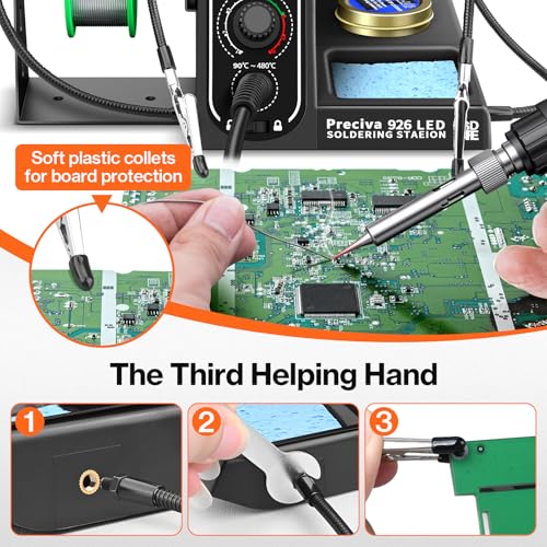 Preciva Soldering Station, 926 LED Max. 130 W Soldering Iron 90-480 °C, Includes 2 Helper Hands, 5 Tips, Desoldering Pump, Ideal for Electronics Repair, Model Making DIY ‎926 LED