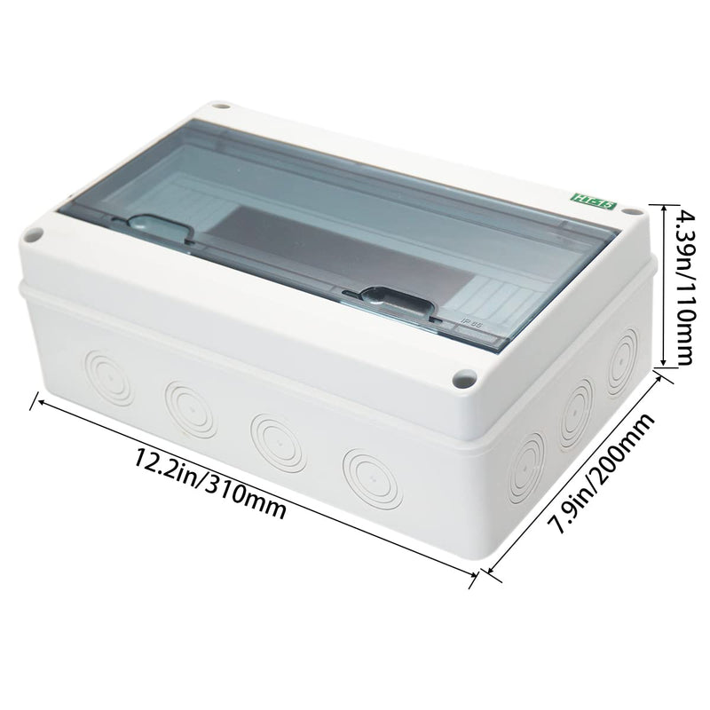 Breaker Box Distribution Protection Box, IP65 Clear Cover Electrical Box, ABS Power Supply Electronic Junction Box Din Rail Enclosure for Circuit Breaker on The Wall 15 Way 15-Way