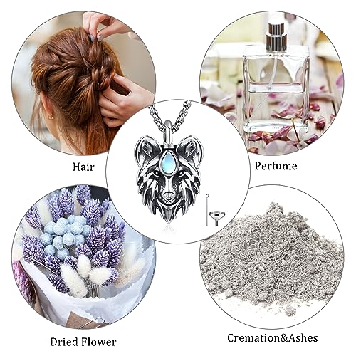 CUOKA MIRACLE Urn Necklace Ashes Sterling Silver Skull Urn Necklace Personalized Cremation Memorial Skull Ash Keepsake Pendant Cremation Jewelry C-Wolf 03