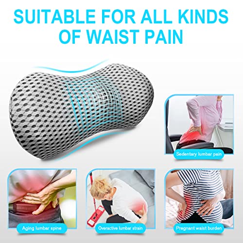 Grey Panduo lumbar support pillow for office chair, memory foam cushion designed for lower back pain relief and ergonomic comfort.