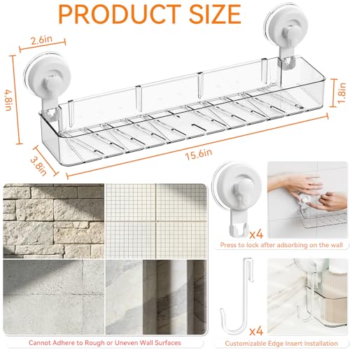 Clear 2 Pack Acrylic Shower Caddy Suction Cup,No Rust Bathroom Organizers and Storage Holder,Plastic Wall Mounted Shower Shelves,Bathtub Storage Organizer,Shampoo and Conditioner Holder for Washroom Clear