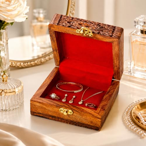 Handmade Wooden Jewelry Box Organizer Wooden Trinket Keepsake Jewellery Storage Box Multipurpose Organizer Chest Great Gift For Your Loved Ones SMALL (5" x 5")