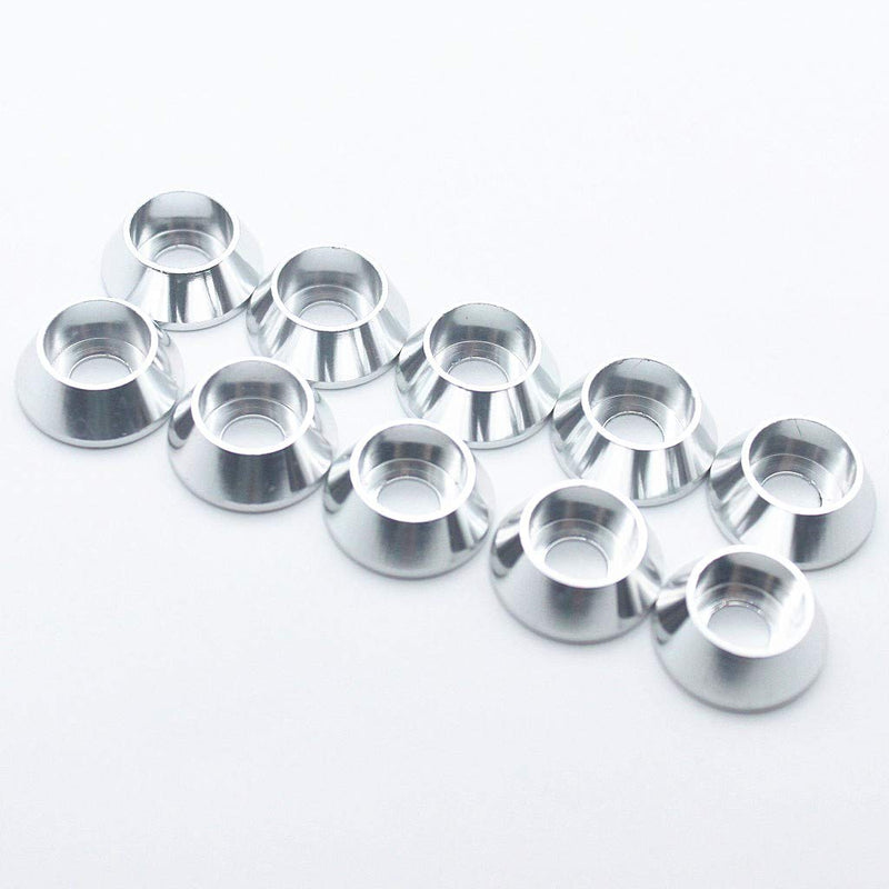 50pcs M3 Cone Cup Washers Anodized Aluminum Alloy Screw Gasket Countersunk Washers (Silver) Silver