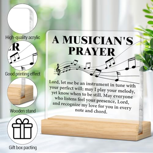 Musical Gifts for Men Women, Birthday Graduation Gifts for Music Lover Musicians Music Teacher, Musicians Prayer Clear Acrylic Desk Decorative Sign Home Office Decor Music-B