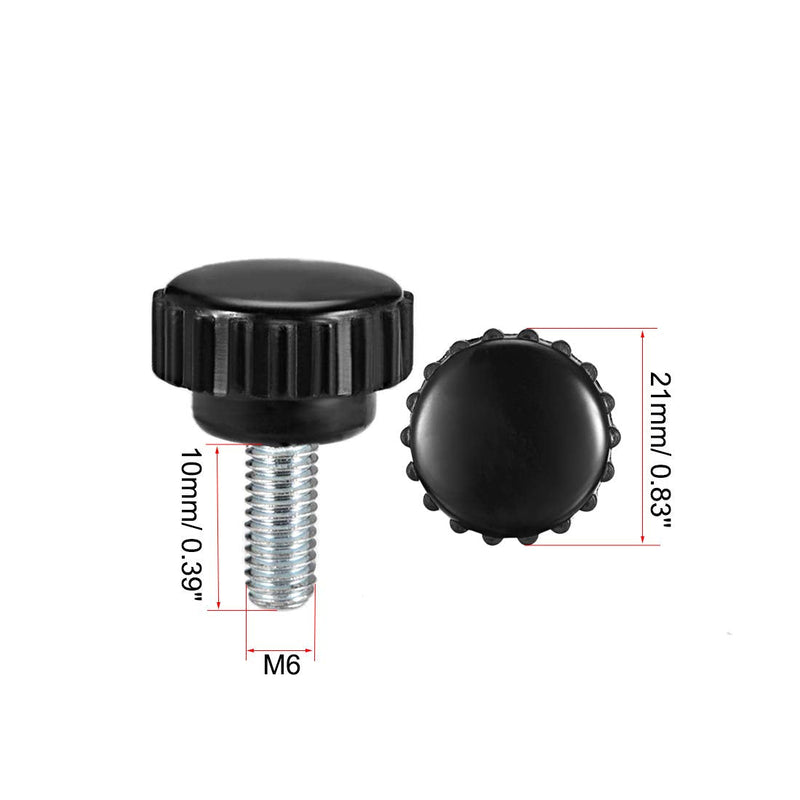 [Australia - AusPower] - uxcell M6 x 10mm Metric Male Thread Knurled Clamping Knobs Grip Thumb Screw on Type Plastic Threaded Hand Bolt Knobs Black 4 Pcs M6x21x10 