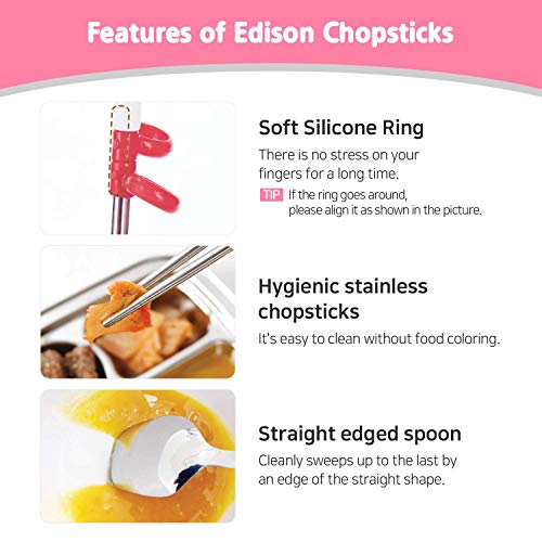 Rabbit Stainless Steel Chopsticks, Spoon, Fork and Case 4 Set, Chopsticks Training, Beginner, Brain Training (White Rabbit) Right Handed/Made in Korea