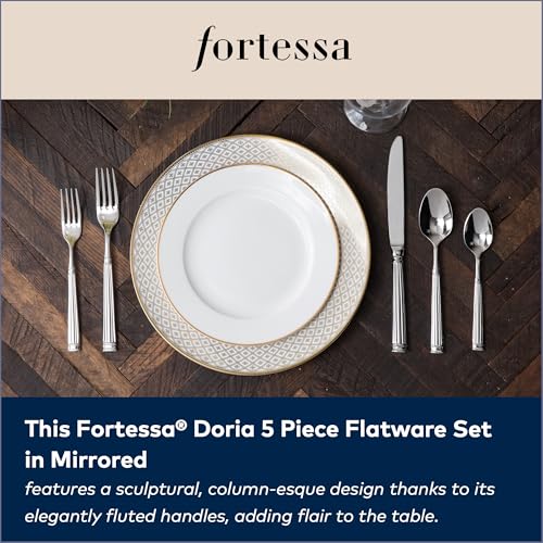 FORTESSA Doria 18/10 Stainless Steel Flatware, 5 Piece Place Setting With Table Knife, Forks and Spoons (Service For 1), Dishwasher Safe, Polished 5-Piece Place Setting, Service for 1