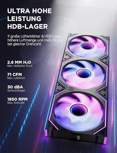 AsiaHorse DAWN Pro RGB PC Fan 120 mm Case Fan Pack of 3 ARGB Daisy Chain PC Fan [Infinity Mirror] [HDB] 71 CFM/1850 RPM/2.6 MMH2O 4 Pin PWN & 5V 3-Pin ARGB for Asus Aura ASRock GIGABYTE MSI black 3 x 120MM-Forward