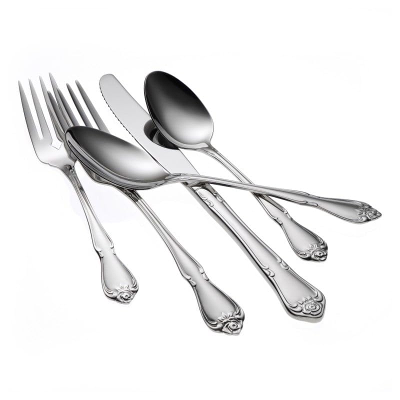 Oneida Arbor Rose stainless steel dinner fork with 7-3/8-inch length, featuring a floral pattern on the handle.