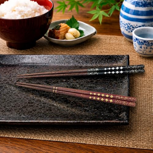 Premium Japanese Chopsticks Set for 2 [Made in Japan] Reusable Wooden Chopsticks with Elegant Iridescent Inlay Traditional Lacquered Finish D (Starlight Spark 2prs (MK059)) Starlight Spark 2prs (MK059)