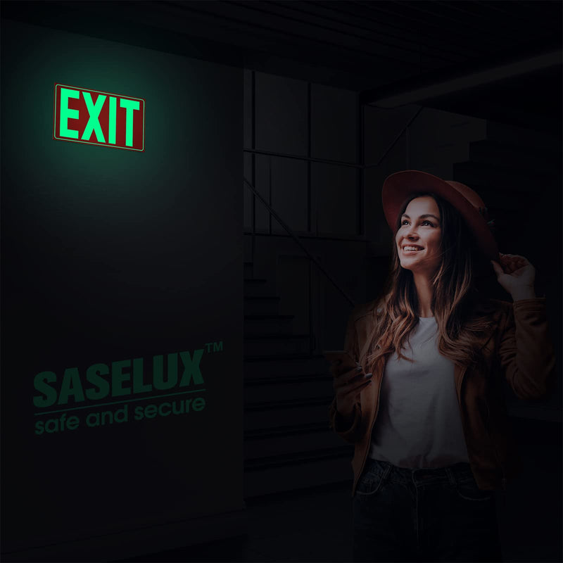 [Australia - AusPower] - Glow In The Dark Photoluminescent Exit Sign Red - Adhesive Backing – UV Inks On Tear-resistant PVC - Non Electrical - Scratch Resistant -12 x 7 Inches For 50 Feet Visibility (2 Pack) 