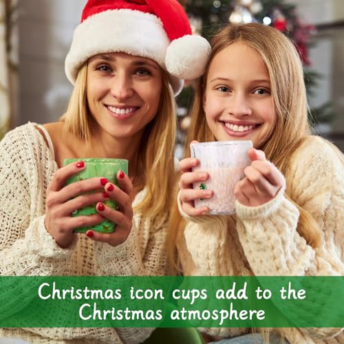 Booson 2 Pcs Christmas Glass Cups Snowman Christmas Tree Icon Juice Glass Snowman, Christmas tree