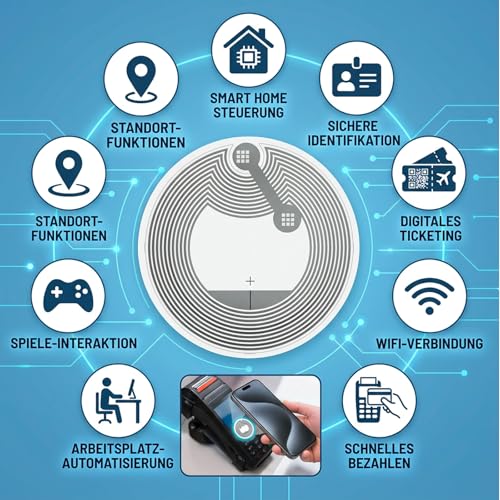 NFC Tag Stickers, Pack of 60, NTAG213 Chips Programmable NFC Stickers, for Smart Home Automation and Office Efficiency, 25 mm NFC Cards with Rewritable Function