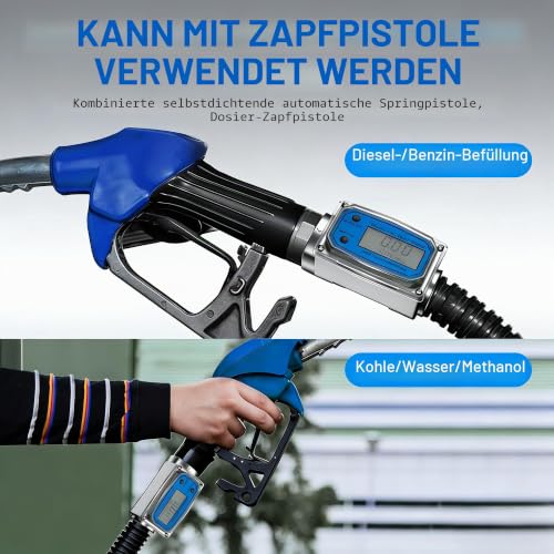 Digital Turbine Flow Meter, Mini Fuel Flow Meter 15-120 L/Min 1 Inch NPT Thread, Fuel Peak Flow Meter with Digital LCD Display, Kerosene Petrol Fuel Meter for Diesel/Fuel Blue
