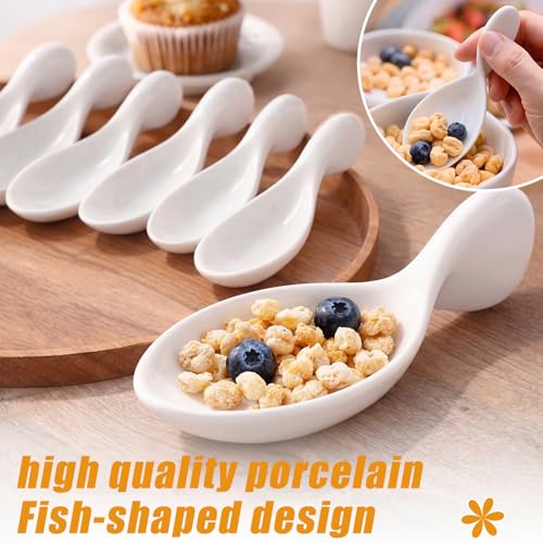 Hushee 12 Pack Fish Shaped Porcelain Tasting Spoons, 4 Inch approved Appetizer & Caviar Spoons, Chip-resistant for Buffet Serving, Sample Tasting Ceramics Spoon for Restaurant, Birthday Wedding