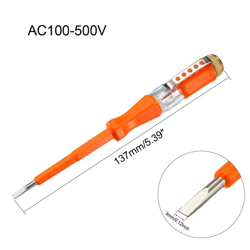 [Australia - AusPower] - uxcell Voltage Tester AC 100-500V with 3mm Slotted Screwdriver with Clip for Circuit Test, Orange, Pack of 5 
