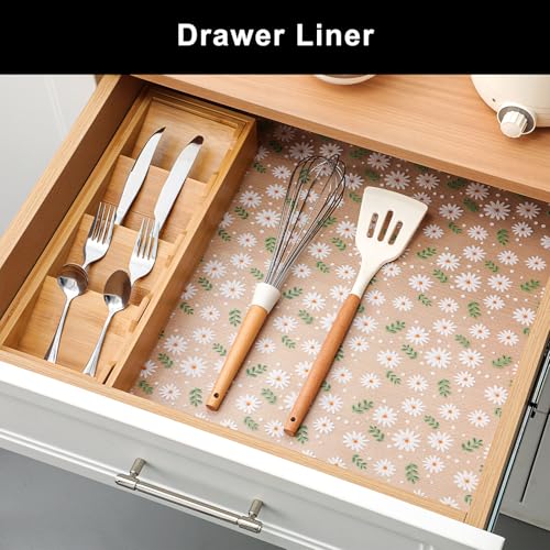 Cooyes Shelf Liner Non-Adhesive EVA Cabinet & Drawer Liner 11.8" x 360" Green Daisy 11.8"W x 360"L