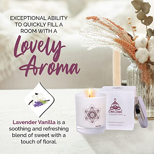 Lavender Vanilla Aromatherapy Candle, Floral Scented Candles, Luxury Candles Scented with Metatron’s Cube Symbol, Hand-Poured Soy Candle, 50 Hours Long Time, 7.6 oz. - OneSoul Collection Floral Lavender Vanilla