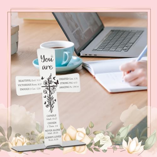 Bible Verses Cross Decor Inspirational Scripture Gifts for Women Faith Men Friend Coworker Encouragement Christian Religious Stainless Steel Cross Desk Decorative Signs Plaques COR1 You are