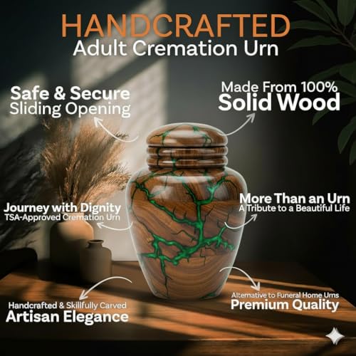 Rosewood Resin Urn for Human Ashes – Handcrafted 15 cu in Wooden Memorial Box – Green Epoxy Resin Inlay – Premium Decorative Cremation Keepsake Urn for Adults or Pets X-Small 15 Cu\In