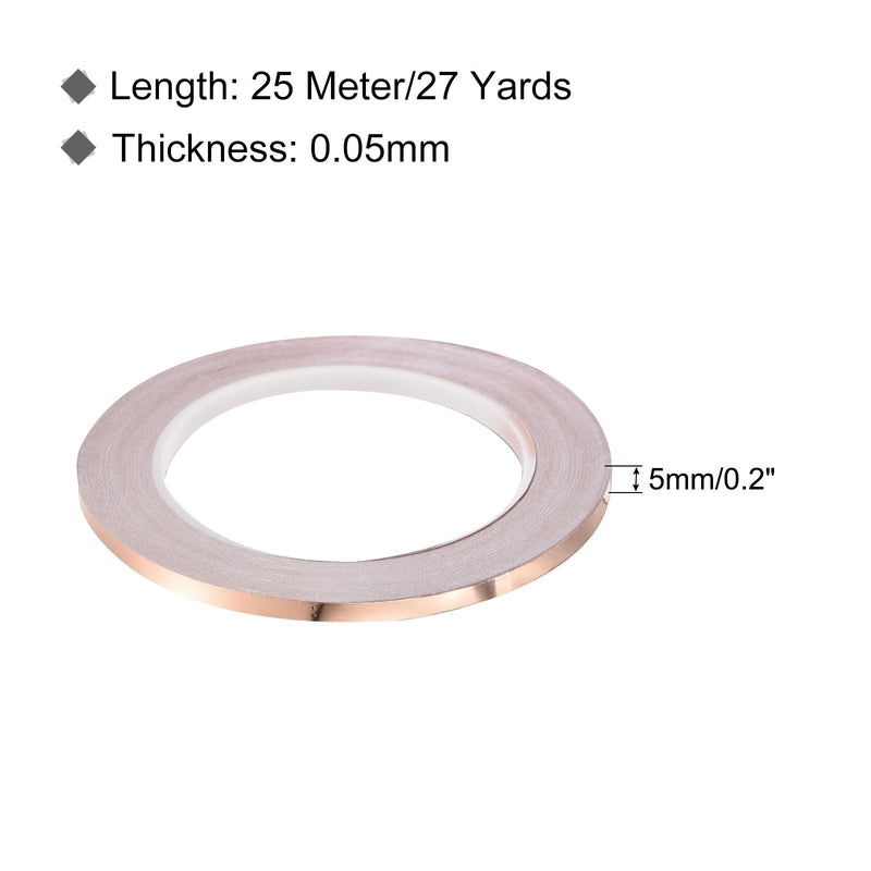 PATIKIL Copper Tape 0.2 Inch x 27 Yards 0.05 Thick Copper Foil Tape Single Sided Conductive Adhesive EMI Shielding for Electronics, Circuits, Grounding 0.2 Inch x 27 Yards x 0.05mm