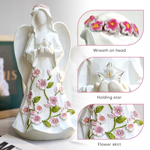 Guardian Angel Figurines Resin with Light Star Battery Operated Gift Decor White