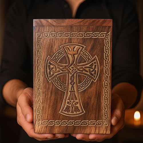 Hashcart Celtic Cross Wooden Cremation Urn for Human Ashes, 45 Lbs